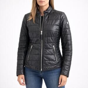 Mauritius Robin CF Lamb Leather Moto Jacket Black Quilted Size 6